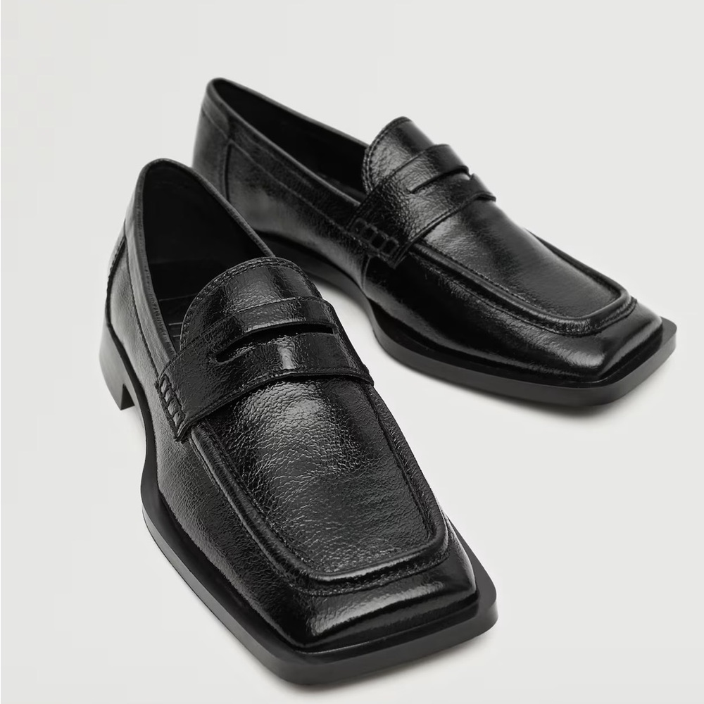 Mango leather square toe moccasin